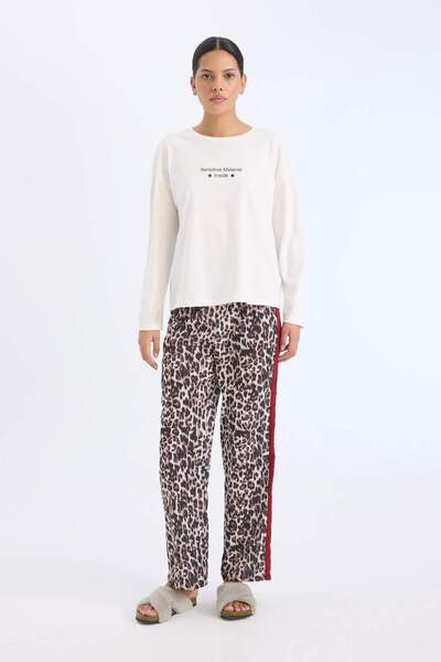 DeFacto Σετ πιτζάμες Regular Fit Μακρυμάνικο με τύπωμα Τοπ με λεοπάρ στάμπα μ...