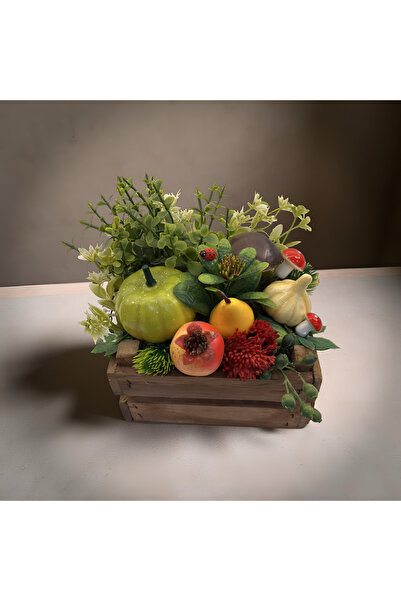 FLORİVYA Ahşap Kutu Meyveli Yapay Çiçek Aranjmanı Dekoratif Masaüstü Süs
