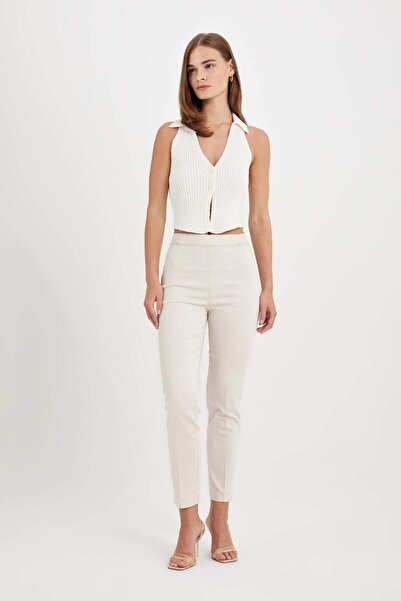 DeFacto Dfc - Saténové kalhoty Sigaret s normálním pasem, elastickým pasem, r...