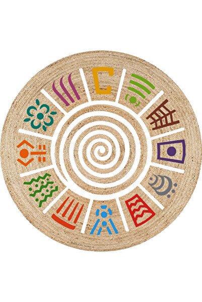 kilim home Boho 954 Multy Soyut Desenli Jüt Rengi Örgü Yuvarlak Natural Çift ...