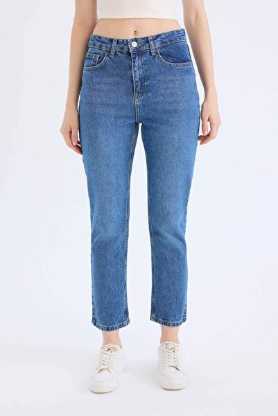 DeFacto Mary Vintage Straight Fit High Waist Ankle Length Jean Washed Pants E...