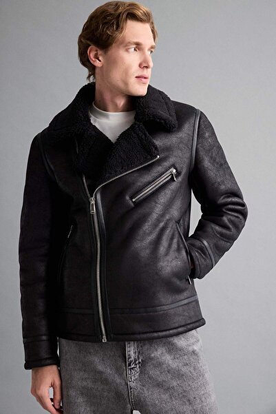 DeFacto Slim Fit Slim Fit Podšívka z umělé kožešiny Kapsy na zip Semišová kož...