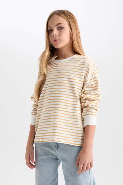 DeFacto Hanorac cu dungi Relax Fit cu gât crewneck pentru fete D6503A8NS