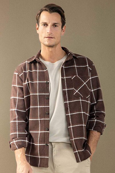 DeFacto Regular Fit Polo Collar Checked Flannel Long Sleeve Shirt E2763Ax24Wn