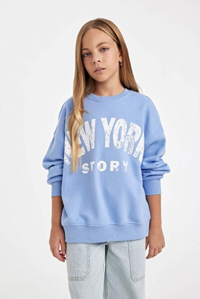 DeFacto Oversized Wide Fit Crew Neck Printed Sweatshirt Girls D2880A824Wn