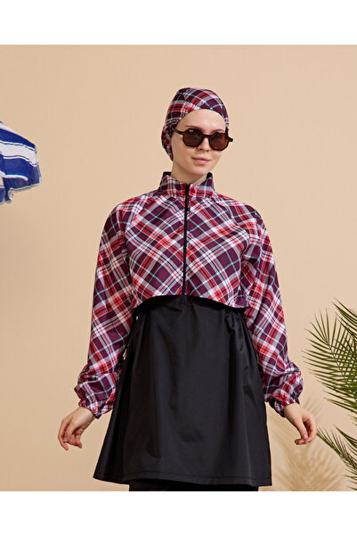 GAVLİA Women's Hijab Swimsuit 4-Piece Set Full Coverage Zippered..