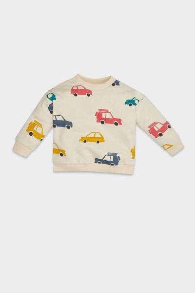 DeFacto Bisiklet Yaka Araç Baskılı İçi Yumuşak Tüylü Sweatshirt Erkek Bebek D...