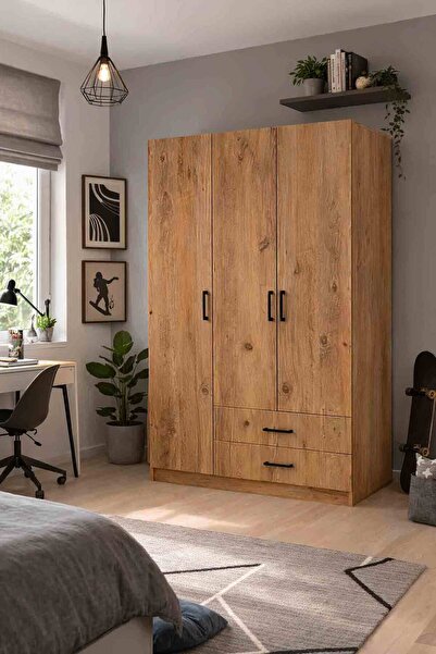 midoser Yaman Çam 3 Kapılı 2 Çekmeceli Elbise Dolabı - Gardırop