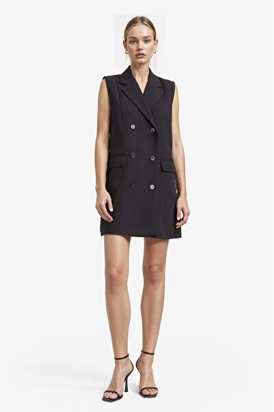 DeFacto A-Line Double Breasted Collar Buttoned Basic Straight Sleeveless Midi...