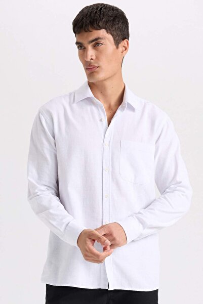 DeFacto Λευκό κανονική εφαρμογή βαμβακερό βασικό μακρυμάνικο πουκάμισο D7079a...