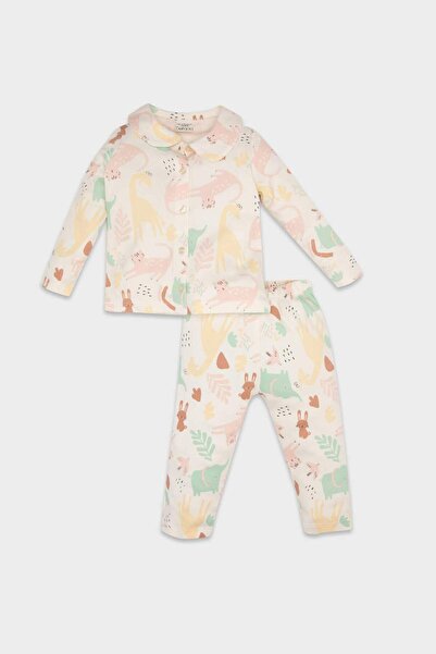DeFacto Baby Girl Safari Printed Long Sleeve 2-Piece Pajamas Set D8289A5Ns