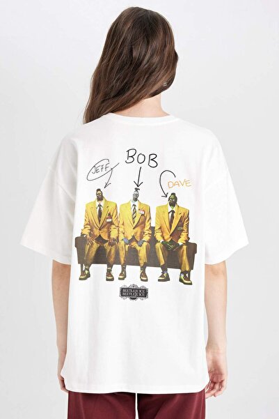 DeFacto Beetlejuice Oversize Geniş Kalıp Bisiklet Yaka Sırt Baskılı Kısa Koll...