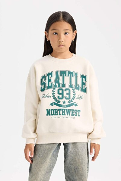 DeFacto Hanorac cu imprimeu Relax Fit cu gât crew pentru fete D7057A824WN