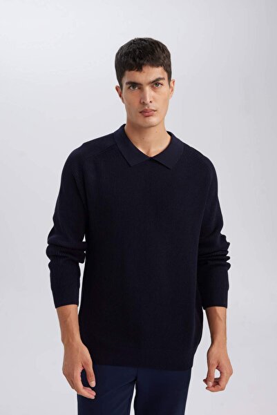 DeFacto Standart Fit Polo Yaka Basic Düz Triko Kazak D3218AX24WN