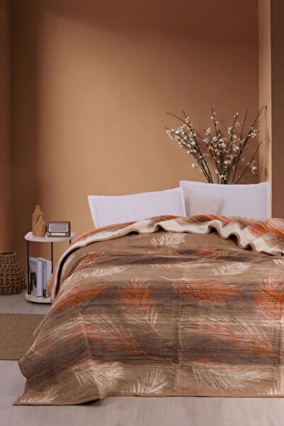 SESLİ HOME Pătură de pluș de lux pentru o persoană 160x220 cm maro crem cu mo...