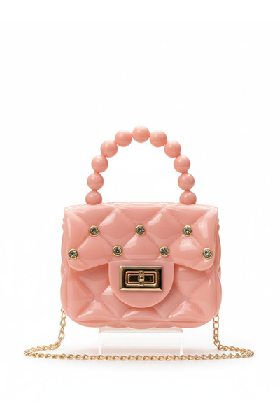 synshop Geantă de umăr din silicon cu detaliu perlat roz pudrat din piele lăc...