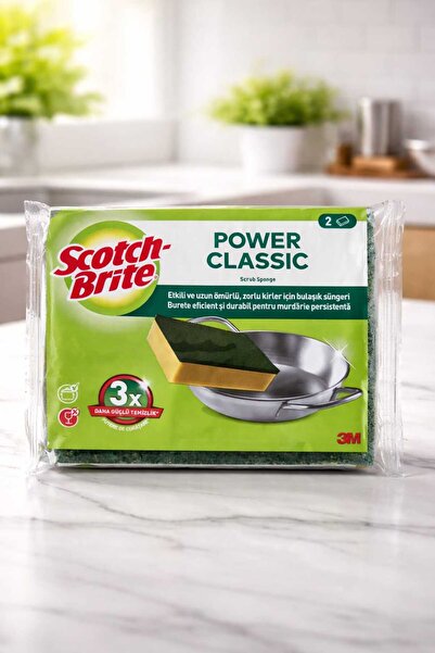 Scotch Brite Power Classic Bulaşık Süngeri Yeşil 2'li Oluksuz Düz Klasik X 12...