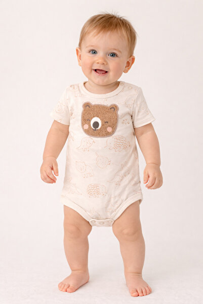 NiLi بدلة قصيرة الأكمام للأطفال الذكور مع تفاصيل الطباعة والتطريز (بودي)