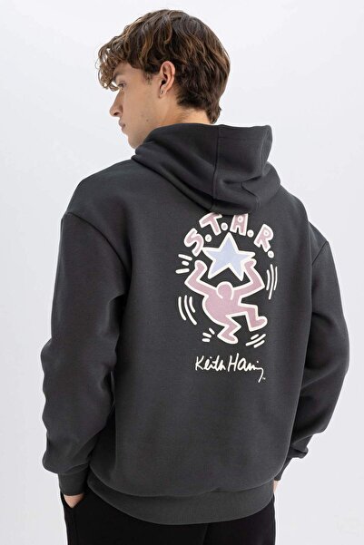 DeFacto Keith Haring Boxy Fit Sweatshirt mit Kapuze und bedrucktem Rücken 315...