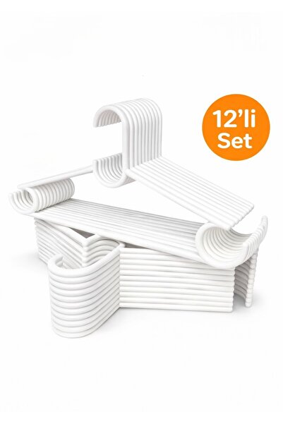 VARLIQ 12 Adet Elbise Askısı Plastik A Kalite Beyaz Askı Pantolon Gömlek Askı...