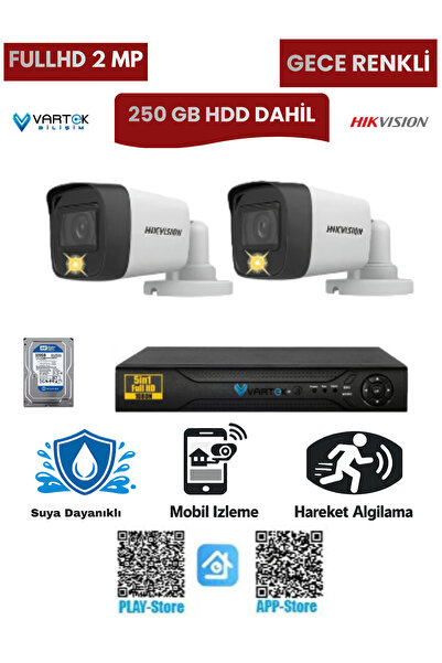 Hikvision 2 Kameralı Güvenlik Kamera Seti 2MP 1080P Gece Renkli Tak Çalıştır ...