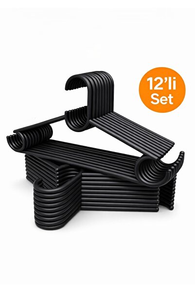 VARLIQ 12 Adet Elbise Askısı Plastik A Kalite Siyah Askı Pantolon Gömlek Askı...