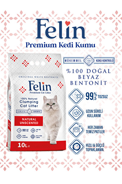 FELİN Naturel Kokusuz Topaklanan İnce Taneli Kedi Kumu 10 Lt