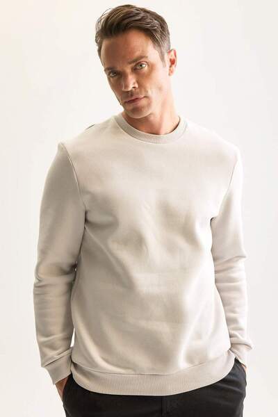 DeFacto Hanorac gros din bumbac cu 3 fire, cu fleece în interior, cu decolteu...