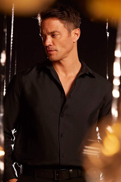 DeFacto Schwarzes Relax-Fit-Hemd mit Polokragen, Twill-Modalmischung, Basic, ...