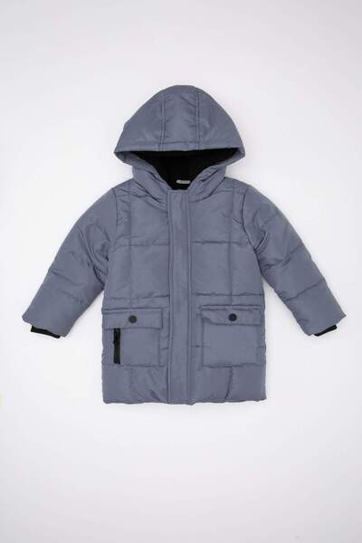 DeFacto Waterproof Ribbed Hooded Fleece Lined Puffer Coat Baby Boy C5324A524Cw