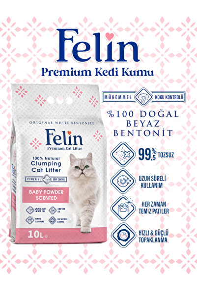 FELİN Bebek Pudrası Kokulu Topaklanan Ince Taneli Kedi Kumu 10 Lt