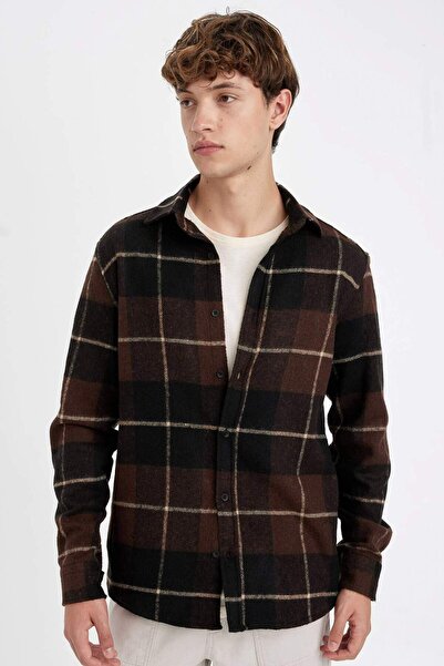 DeFacto Cămașă cu mânecă lungă din flanel, în carouri, cu ajustare normală, S...