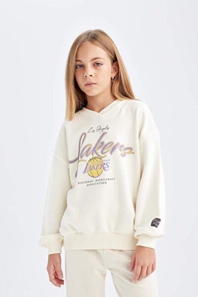 DeFacto Girls Nba Los Angeles Lakers Oversize Wide Fit Crew Neck Sweatshirt C...
