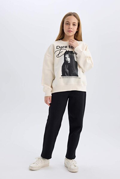 DeFacto Pantaloni negri cu croială dreaptă și talie elastică pentru fete D598...