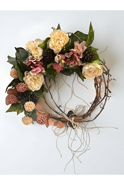 FLORİVYA Doğal Dal Çelenk Kapı Süsü | Yapay Çiçekli El Yapımı Dekoratif Kapı ...