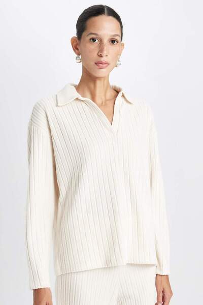 DeFacto Opušteni polo izgled, ležerna rebrasta majica bez rukava, dugi rukavi...