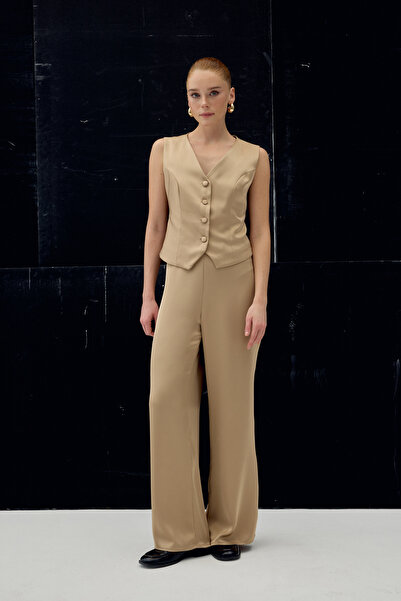 Sateen Satin Trousers - Camel