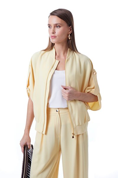 EXPLOSION Hakim Yaka Önden Fermuarlı Beli Lastikli Ceket