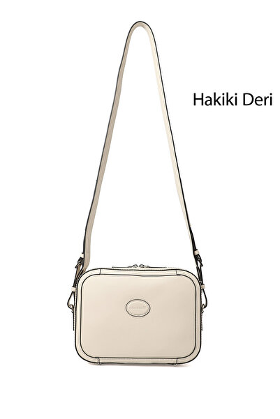GÖNDERİ(R) Women's Beige Genuine Leather Long Strap Shoulder Bag