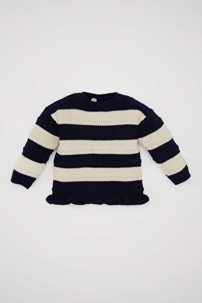 DeFacto Striped Crew Neck Buttoned Knitwear Sweater Baby Girl C8088A524Au