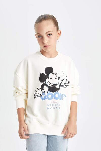 DeFacto Φούτερ για κορίτσια Disney Mickey & Minnie Oversize Wide Fit Crew Nec...