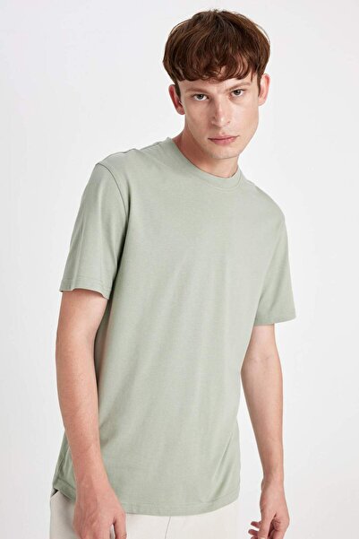 DeFacto 100% Cotton New Regular Fit Crew Neck Basic Plain Short Sleeve T-Shir...