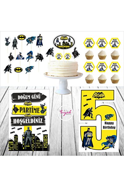 SİYAH PARTİ EVİ Batman 5 Yaş Doğum Günü Pasta Süsü Masa Maketi Seti