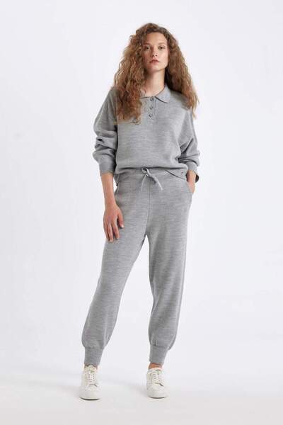 DeFacto Tricotaj Jogger Pantaloni de bază cu buzunare talie dreaptă cu șiretu...