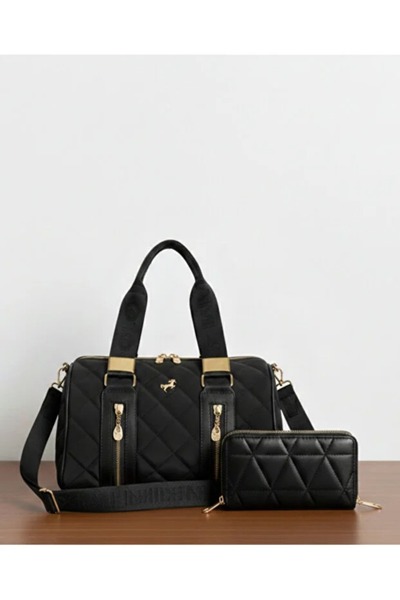 Just Polo Beyaz 6 bölmeli Gofraj Baskılı Çanta Cüzdan Set