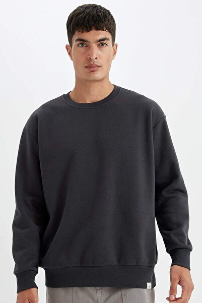 DeFacto Oversize Wide Fit Crew Neck Thick Basic απλό φούτερ T5139az24au
