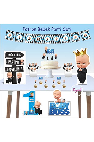 SİYAH PARTİ EVİ 1 Yaş Patron Bebek Doğum Günü Seti
