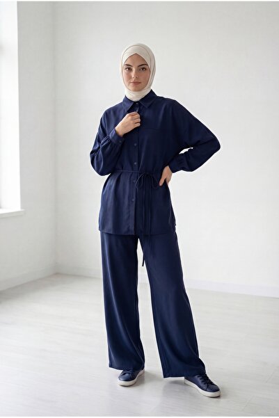 MİHRA STORE Costum cu pantaloni Aliye Low Sleeve Oversize Modal Cupra-EK480.2...