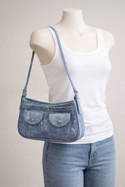 Store Kadın Mavi Denim Baget Kol Çantası