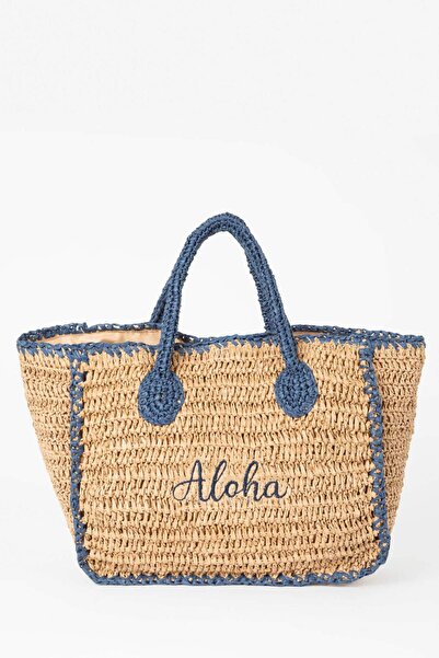 DeFacto Γυναικεία Ψάθινη Τσάντα με Κεντημένη Κείμενο B9278AXNS